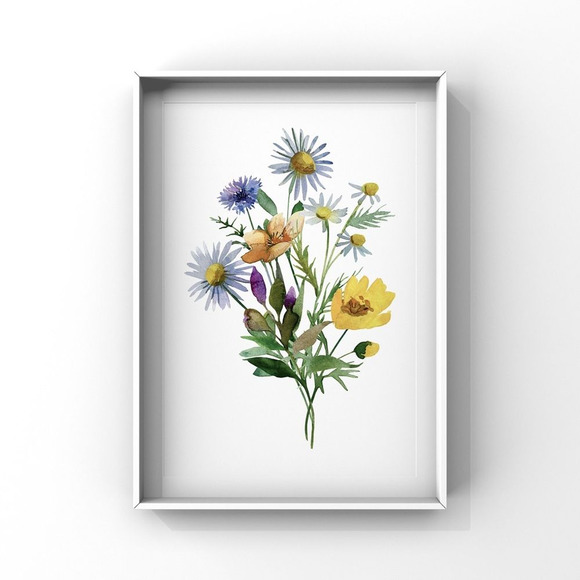 Watercolor Wildflowers Botanical Digital Art Print Set of Three - Picture 11 of 15